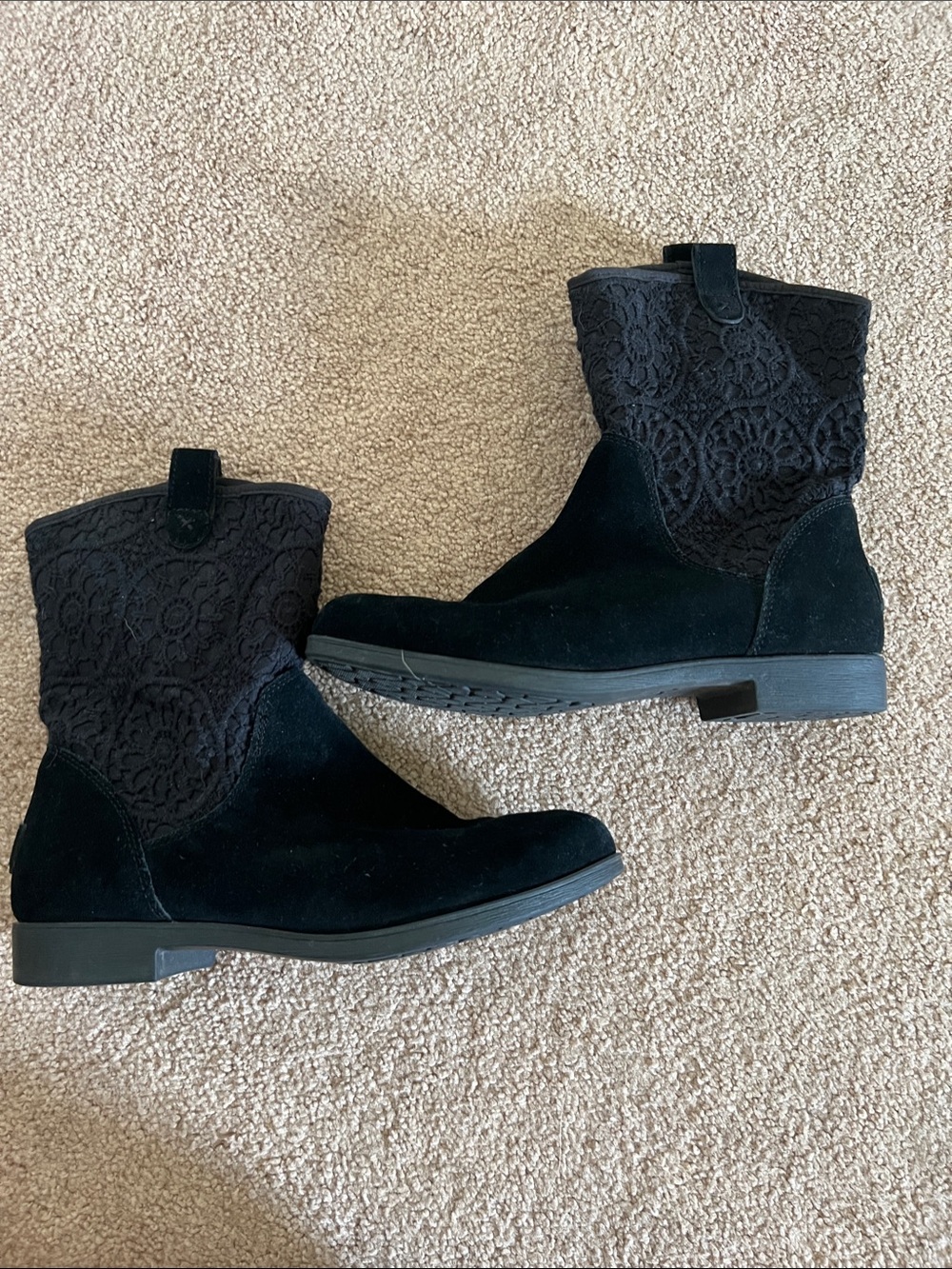 UGG Black Suede Lace-Pattern Ankle Boots